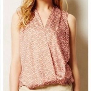 Anthropologie Dolan Left Coast Orange Cream Pia Dot Printed Wrap Top Blouse